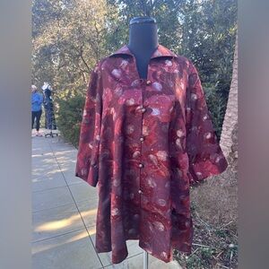 Rising Phoenix elegant silk jacquard jacket/coat with metallic pattern - size L